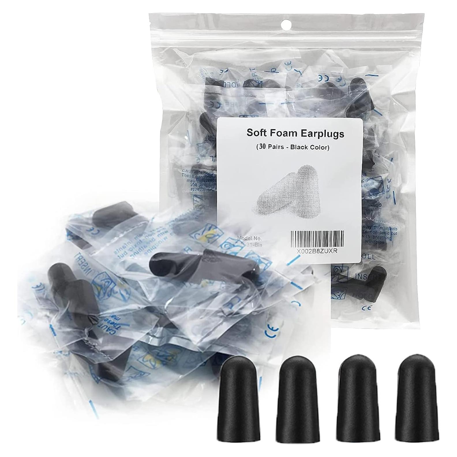 30 Pares de Tapones para Oídos LiteTour Negros Ultra Suaves