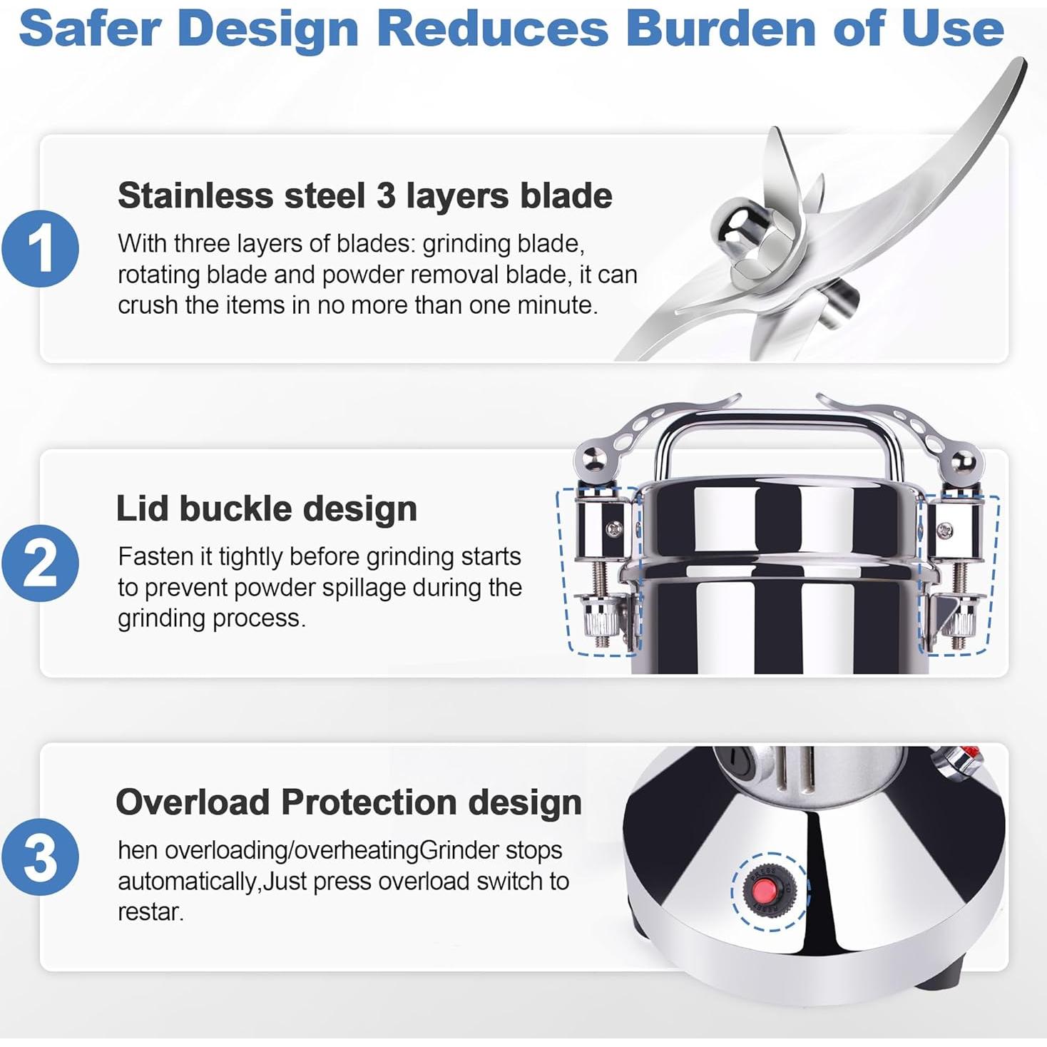 Molino de Granos Eléctrico Greatrue 150g Acero Inoxidable