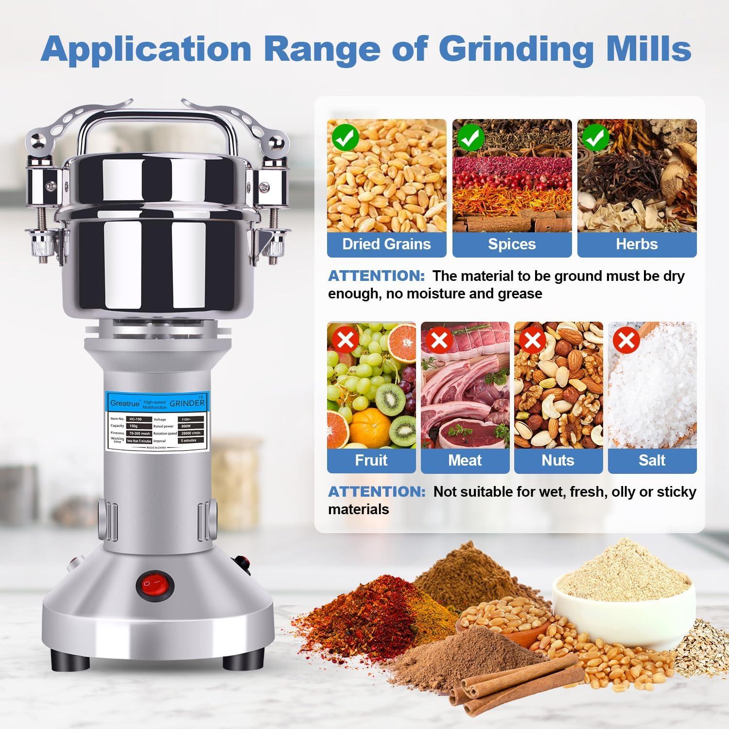 Molino de Granos Eléctrico Greatrue 150g Acero Inoxidable