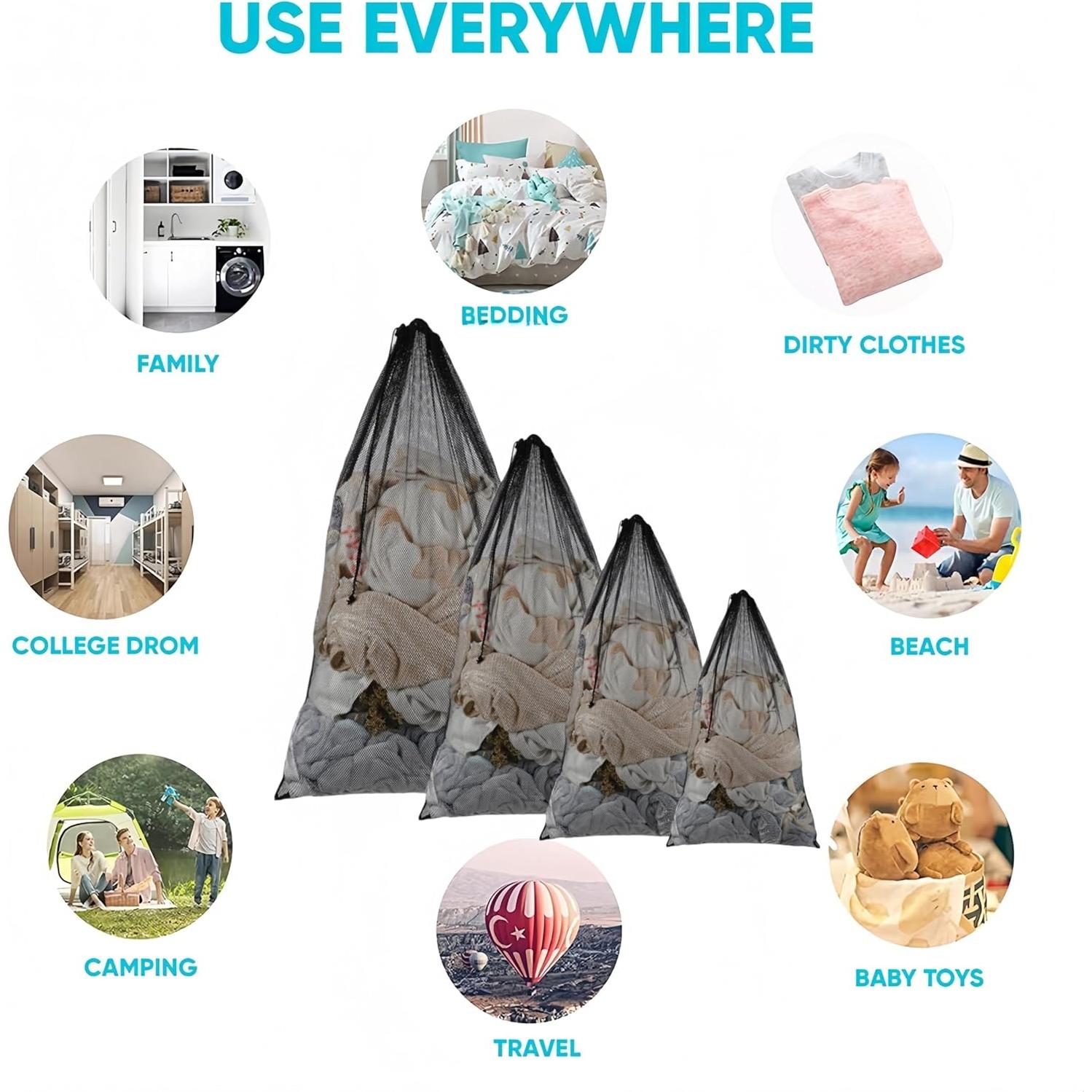 Bolsas de Lavandería ARZASGO, Paquete de 4 Tamaños, Negro