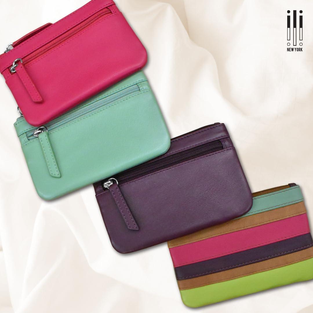 Mini Monedero de Cuero ili Nueva York con RFID Azul Egeo