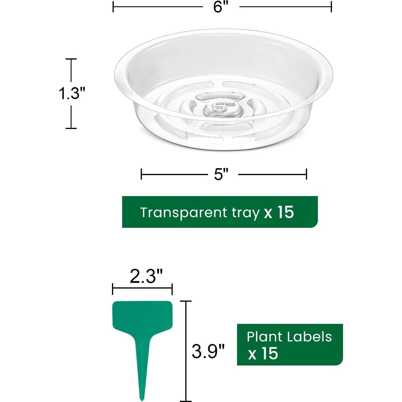Platillos Transparentes para Macetas GROWNEER 15cm - 15 Pcs