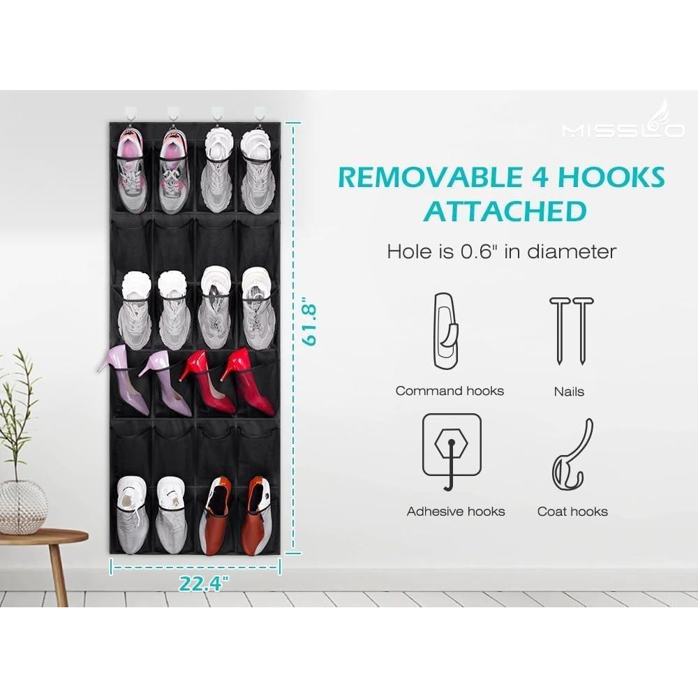 Organizador de Zapatos para Puerta MISSLO 24 Bolsillos Malla Negro