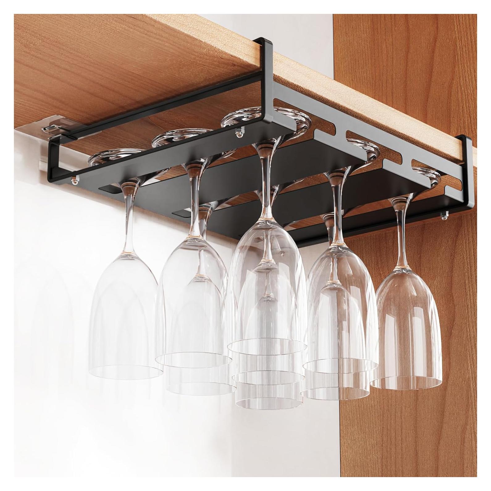 Soporte para Copas de Vino iSPECLE - 3 Filas, Negro, Ahorra Espacio