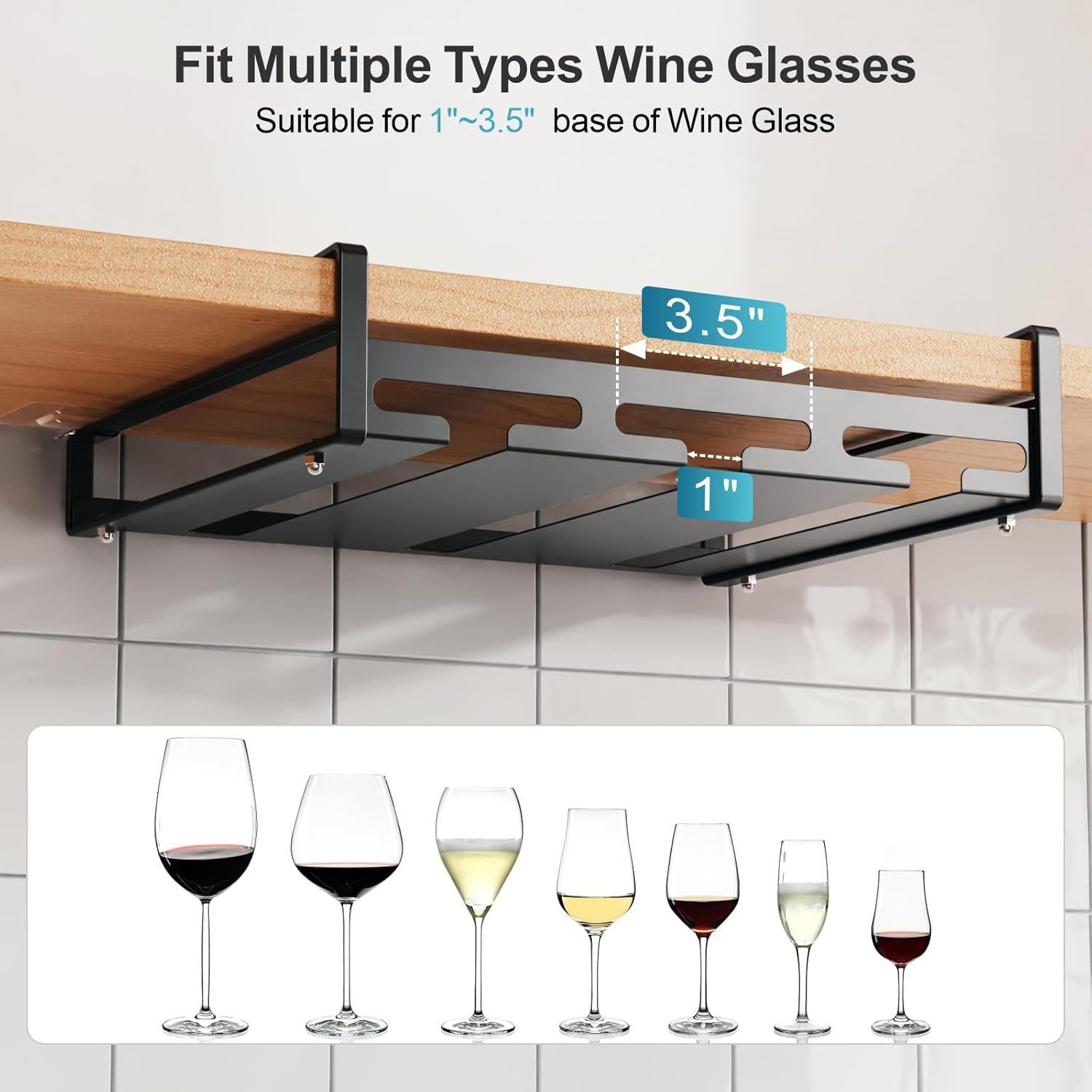 Soporte para Copas de Vino iSPECLE - 3 Filas, Negro, Ahorra Espacio