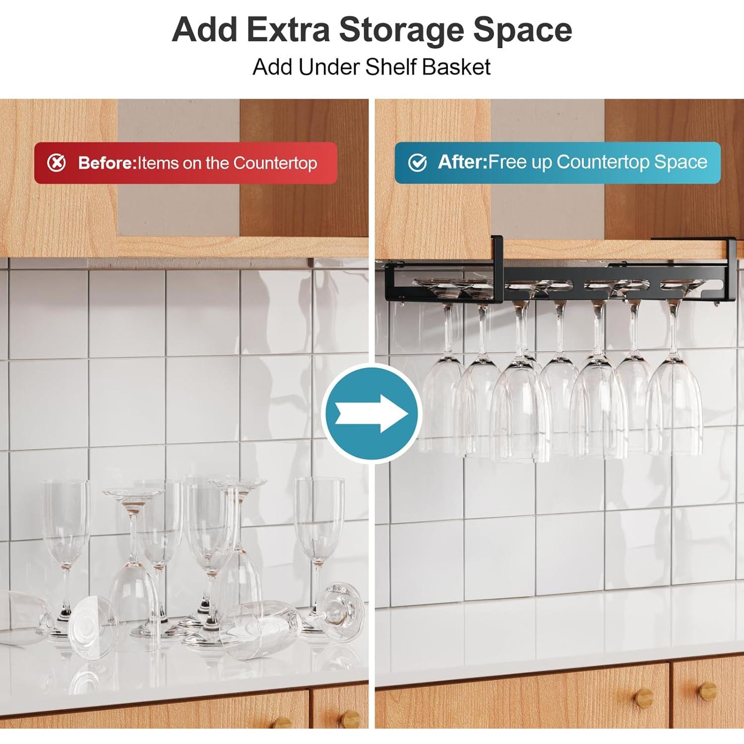 Soporte para Copas de Vino iSPECLE - 3 Filas, Negro, Ahorra Espacio