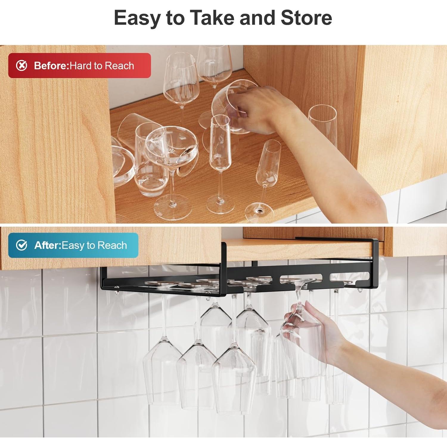 Soporte para Copas de Vino iSPECLE - 3 Filas, Negro, Ahorra Espacio