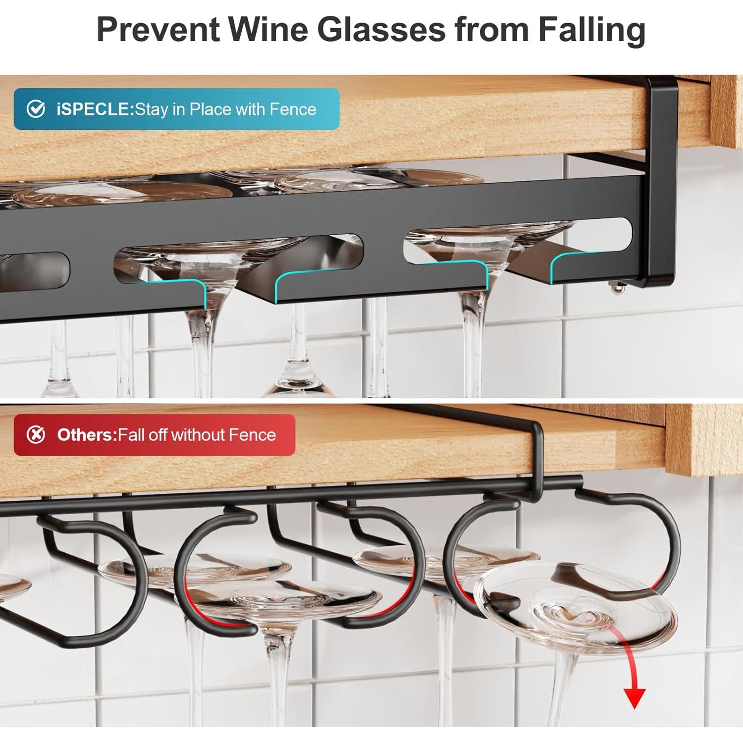 Soporte para Copas de Vino iSPECLE - 3 Filas, Negro, Ahorra Espacio