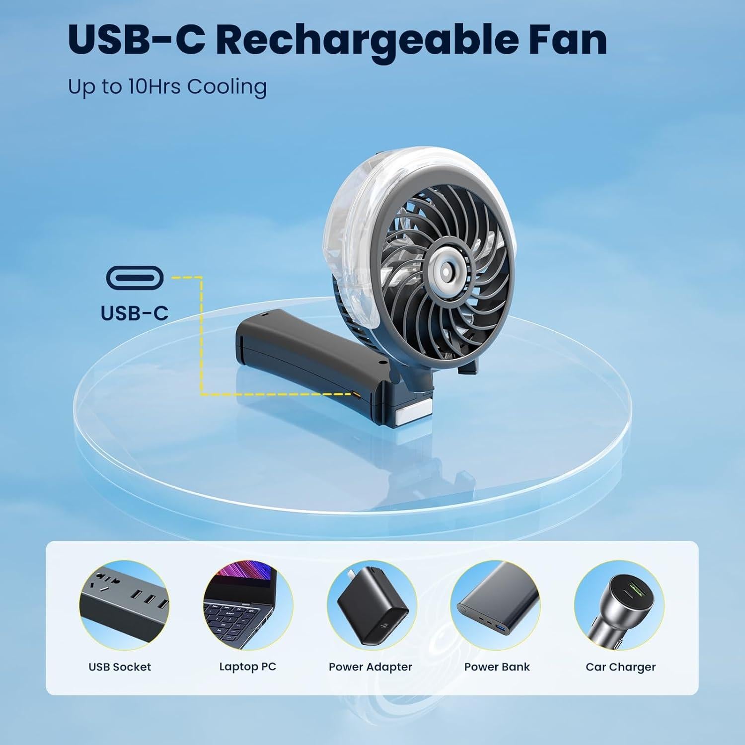 Ventilador de Mano HandFan HF318C con Nebulización Recargable