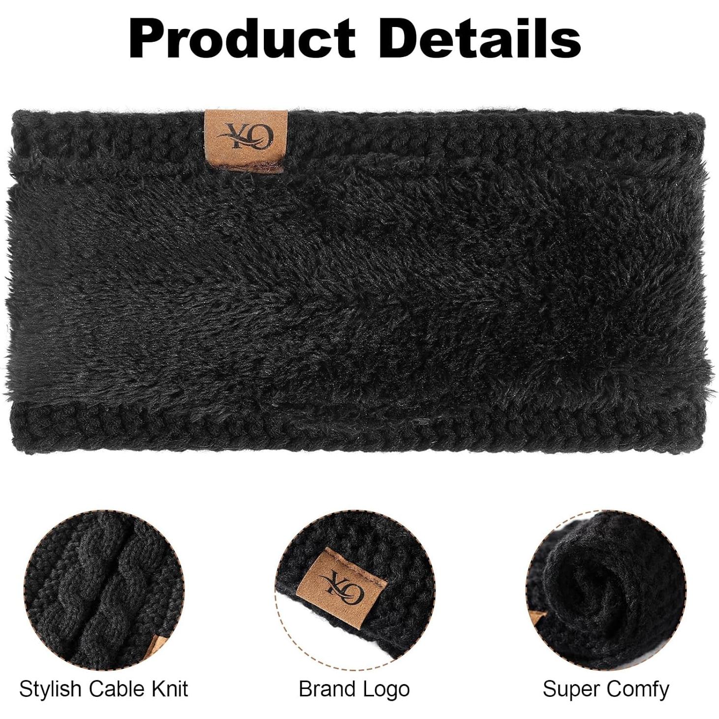 Diadema de Invierno Ymomode Negra Forrada de Felpa Cálida