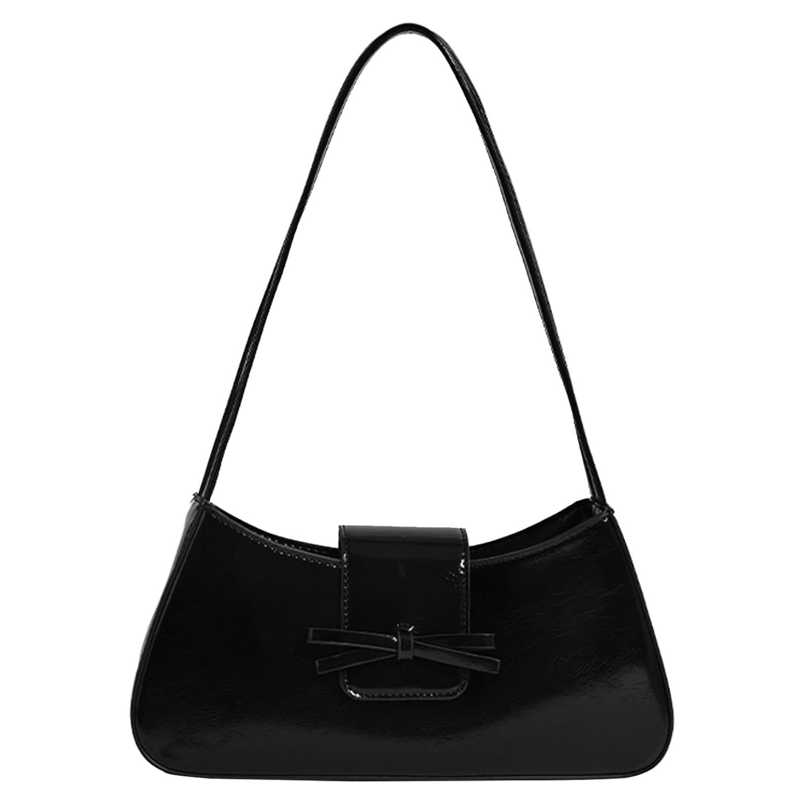 Bolso de Hombro Amszke Negro de Cuero PU con Lazo 27x6x11cm