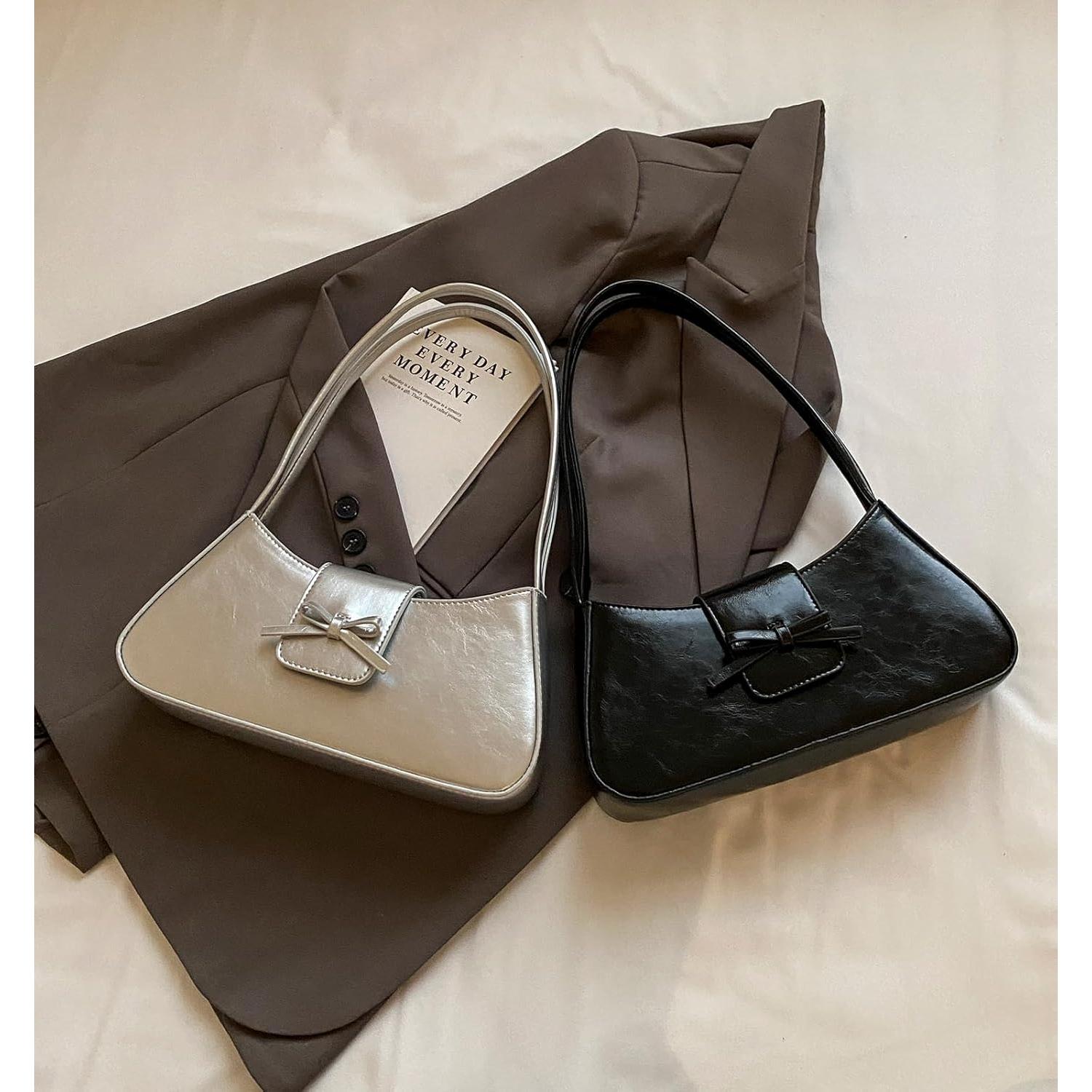 Bolso de Hombro Amszke Negro de Cuero PU con Lazo 27x6x11cm