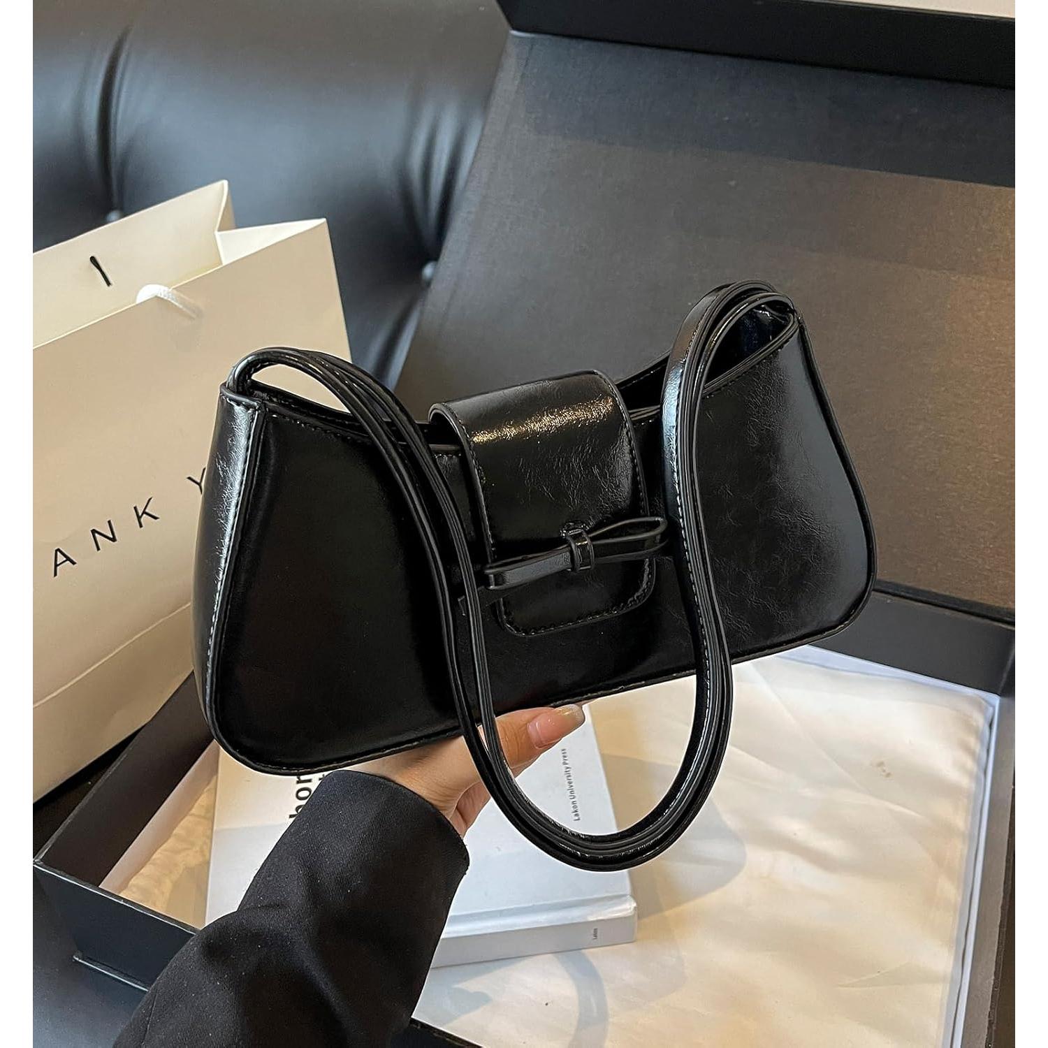 Bolso de Hombro Amszke Negro de Cuero PU con Lazo 27x6x11cm