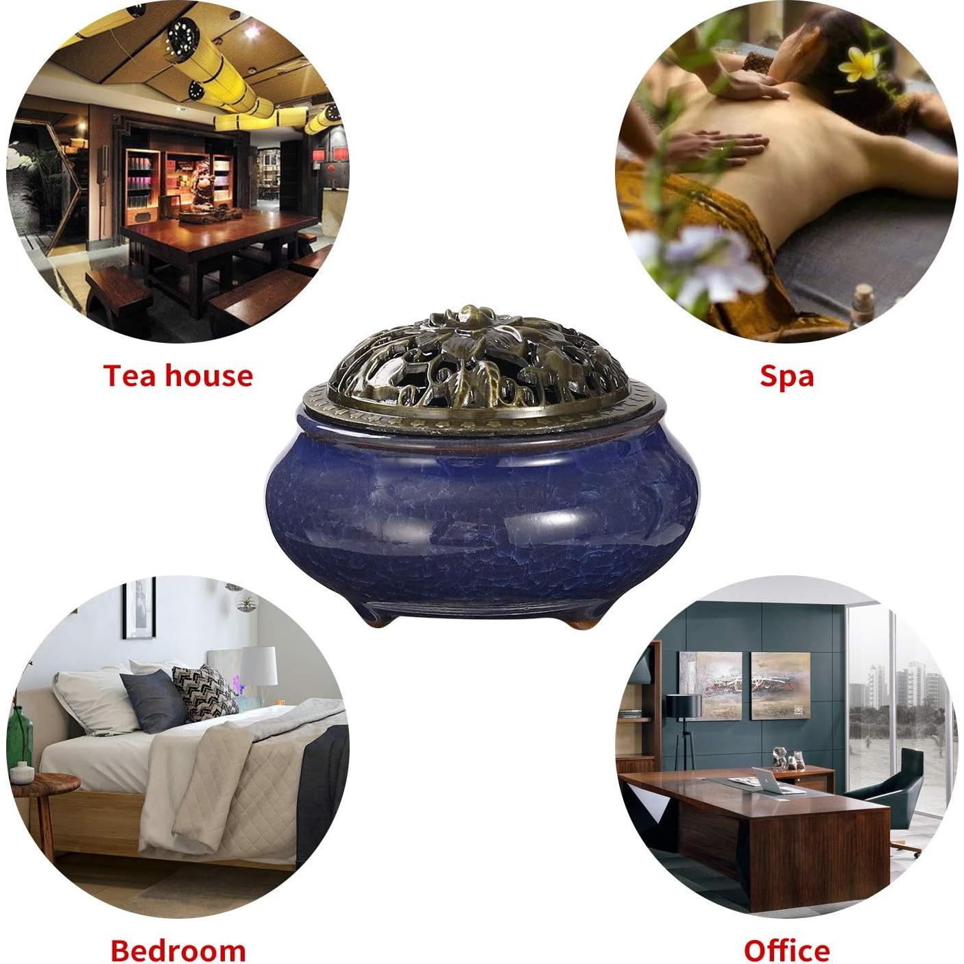 Quemador de Incienso MIUPOO Cerámica Azul Oscuro 10 cm