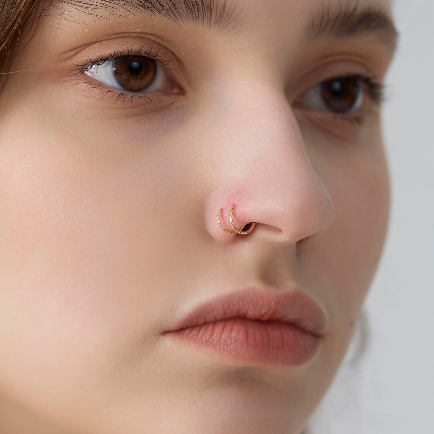 Anillo de nariz doble oro 14K 6mm 20g hipoalergénico
