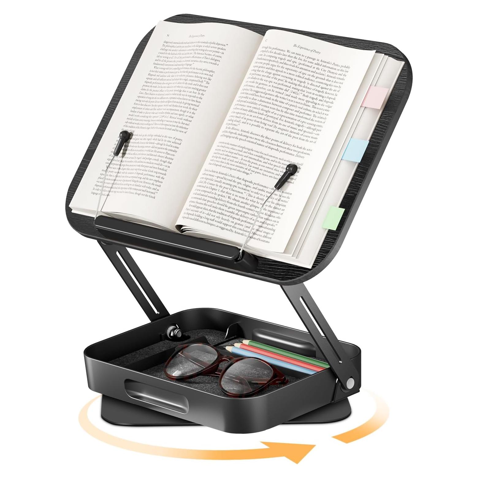 Soporte de Libro Ajustable SupeDesk con Almacenamiento Negro