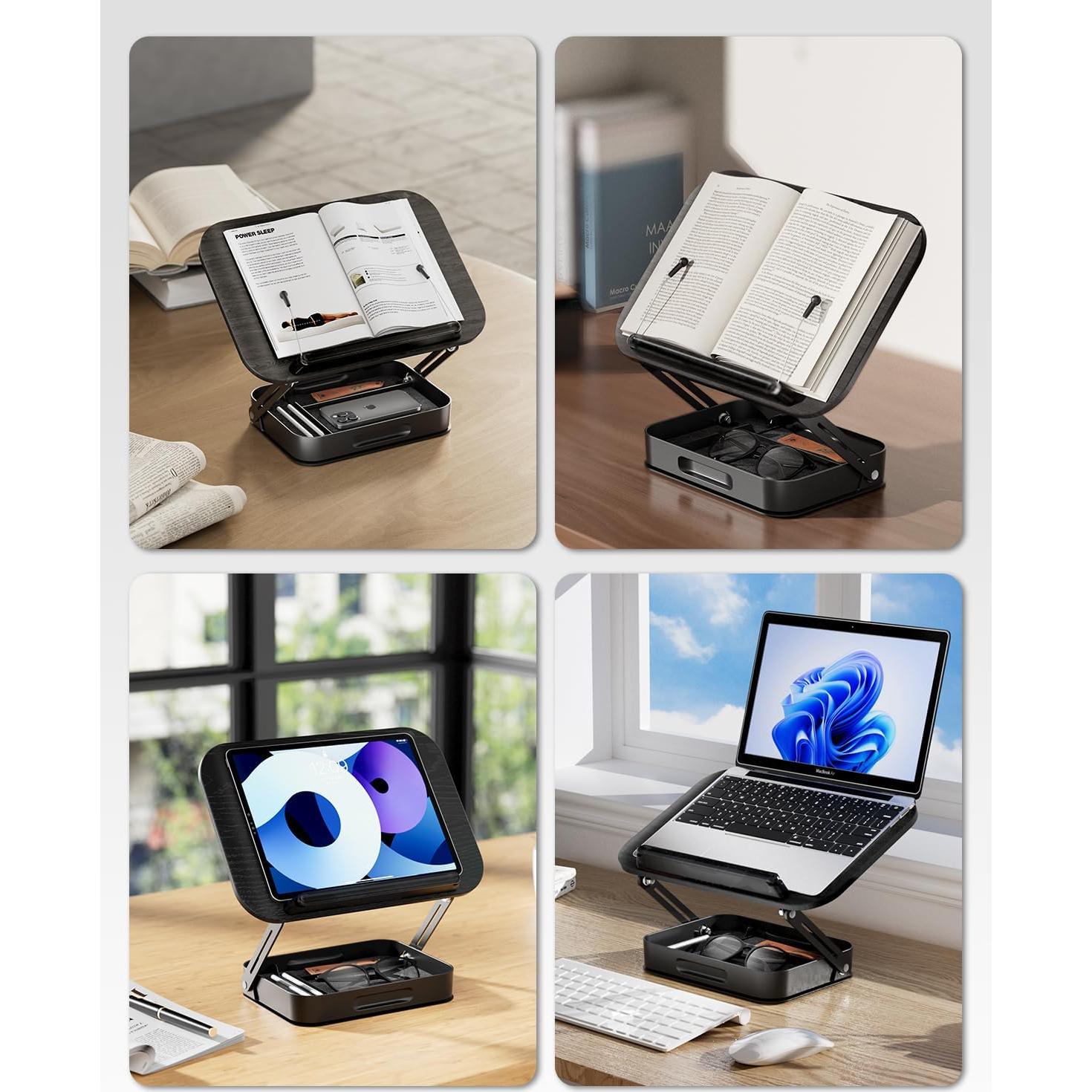 Soporte de Libro Ajustable SupeDesk con Almacenamiento Negro