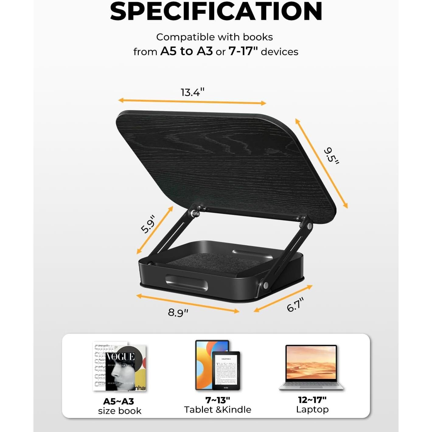 Soporte de Libro Ajustable SupeDesk con Almacenamiento Negro