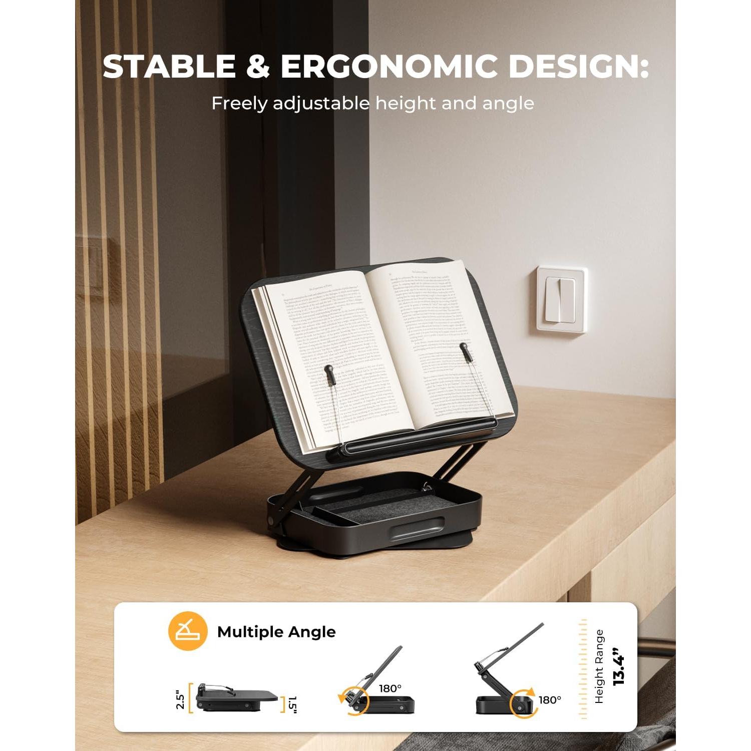 Soporte de Libro Ajustable SupeDesk con Almacenamiento Negro