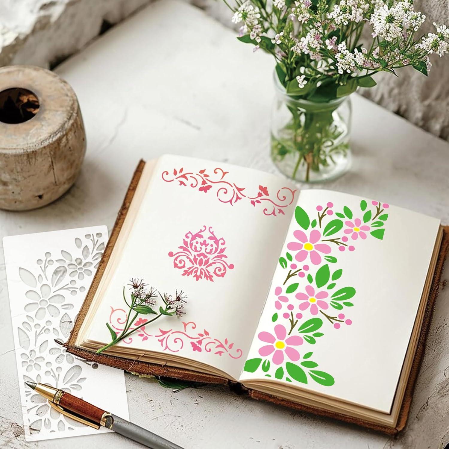 Plantillas Reutilizables para Pintura Floral Yhliua 19.8x10.2 cm