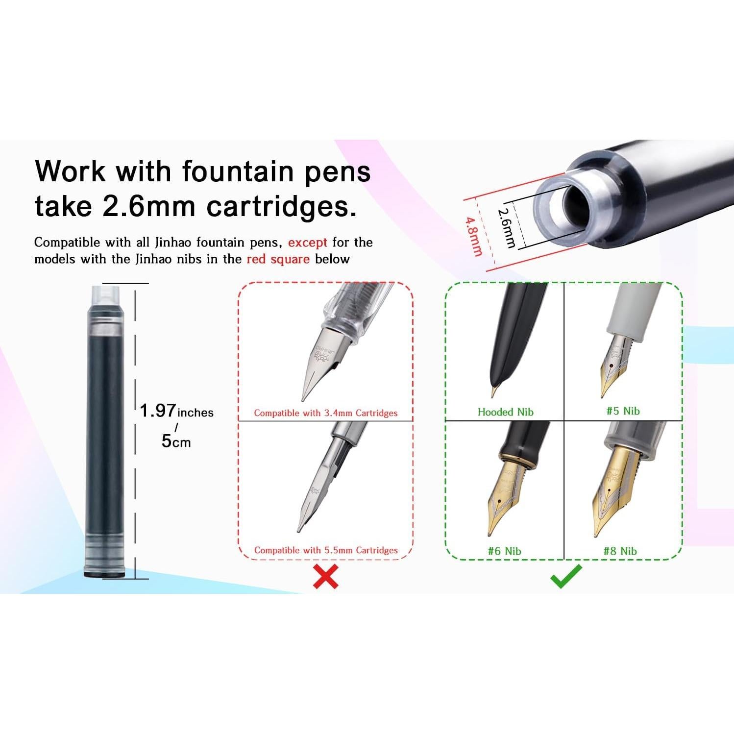 Cartuchos de Tinta Negra Jinhao 30 PCS para Pluma Estilográfica