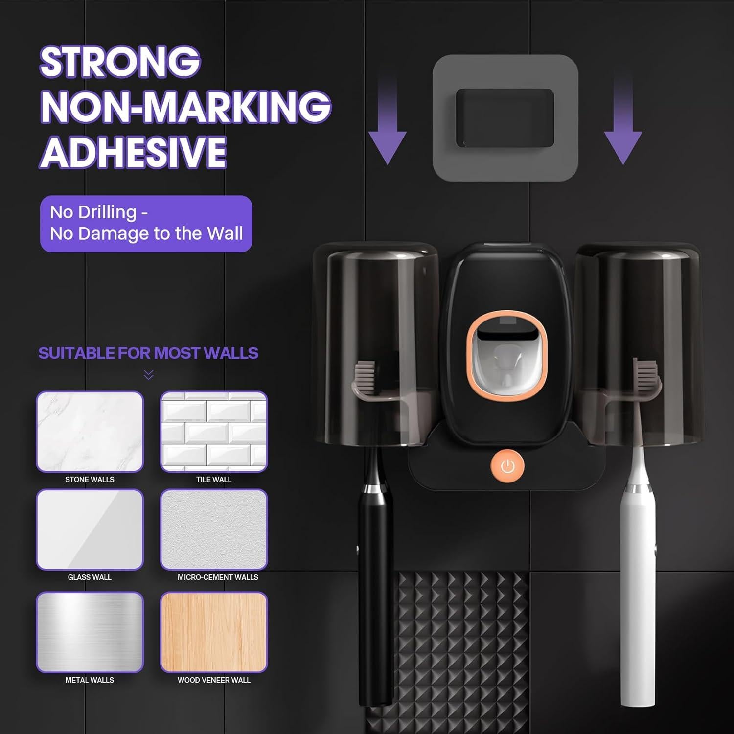 Soporte Limpiador de Cepillos de Dientes LXIANGN Negro 3 en 1