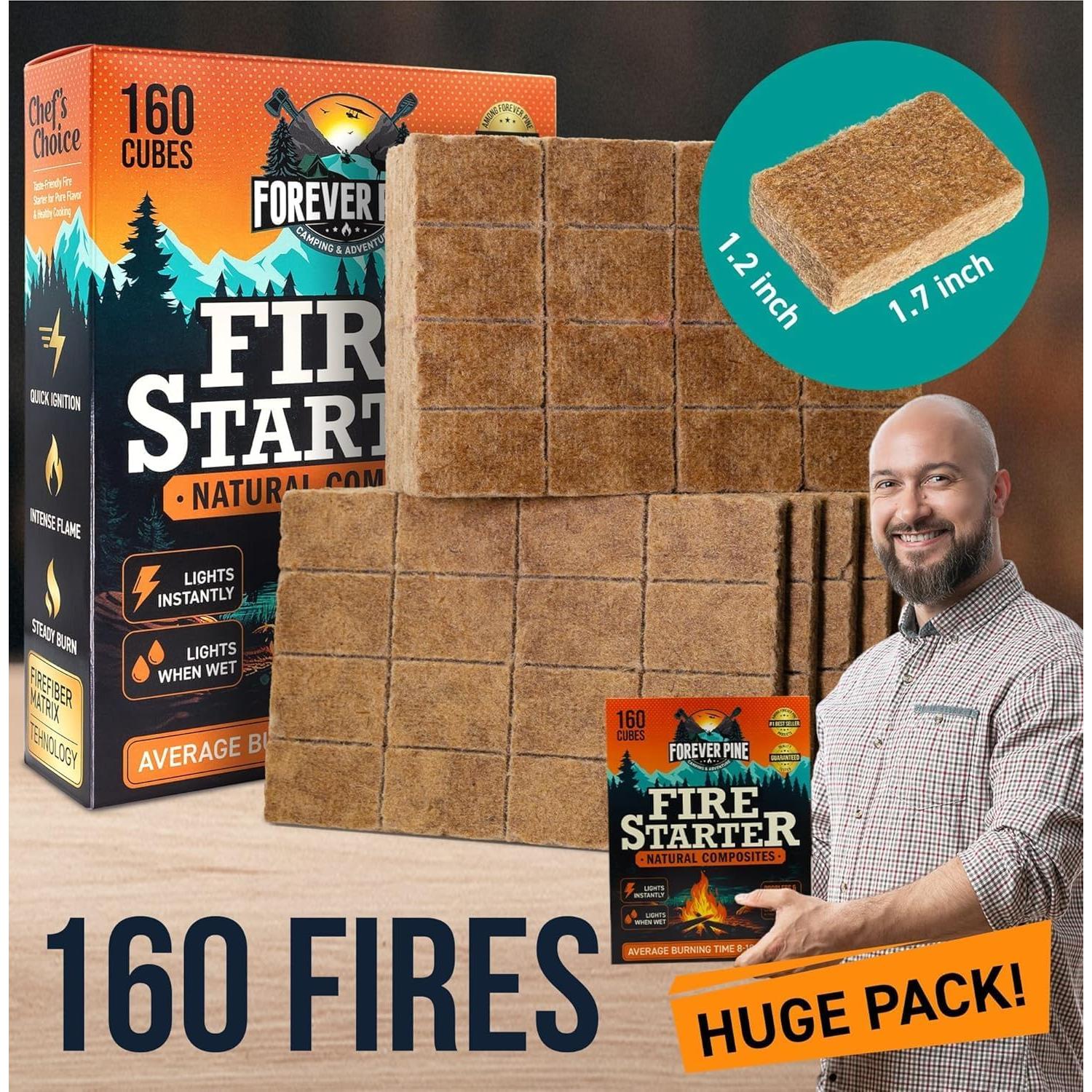 Cubos de Encendido de Fuego 160 pcs Forever Pine - Naturales y Ecológicos
