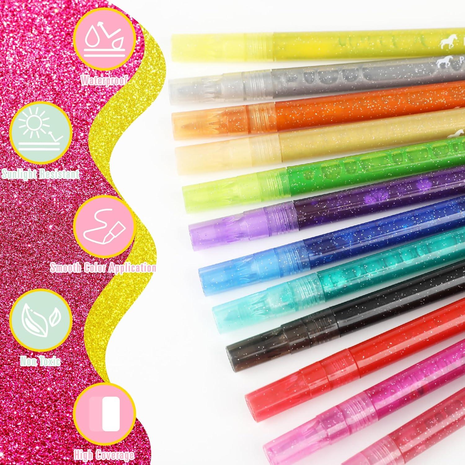 12 Marcadores Brillantes de Glitter Pagather 0.7mm Punta Fina