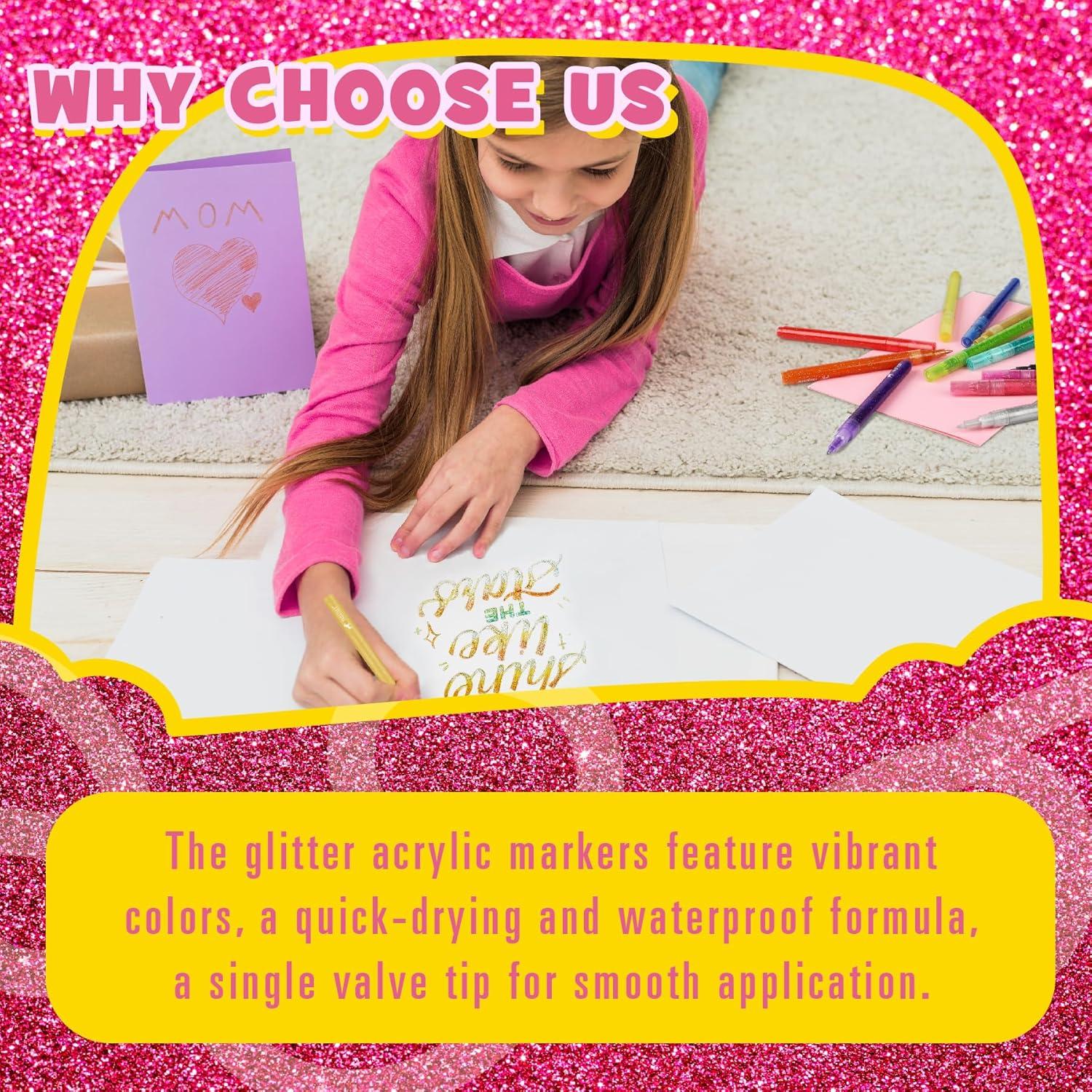 12 Marcadores Brillantes de Glitter Pagather 0.7mm Punta Fina