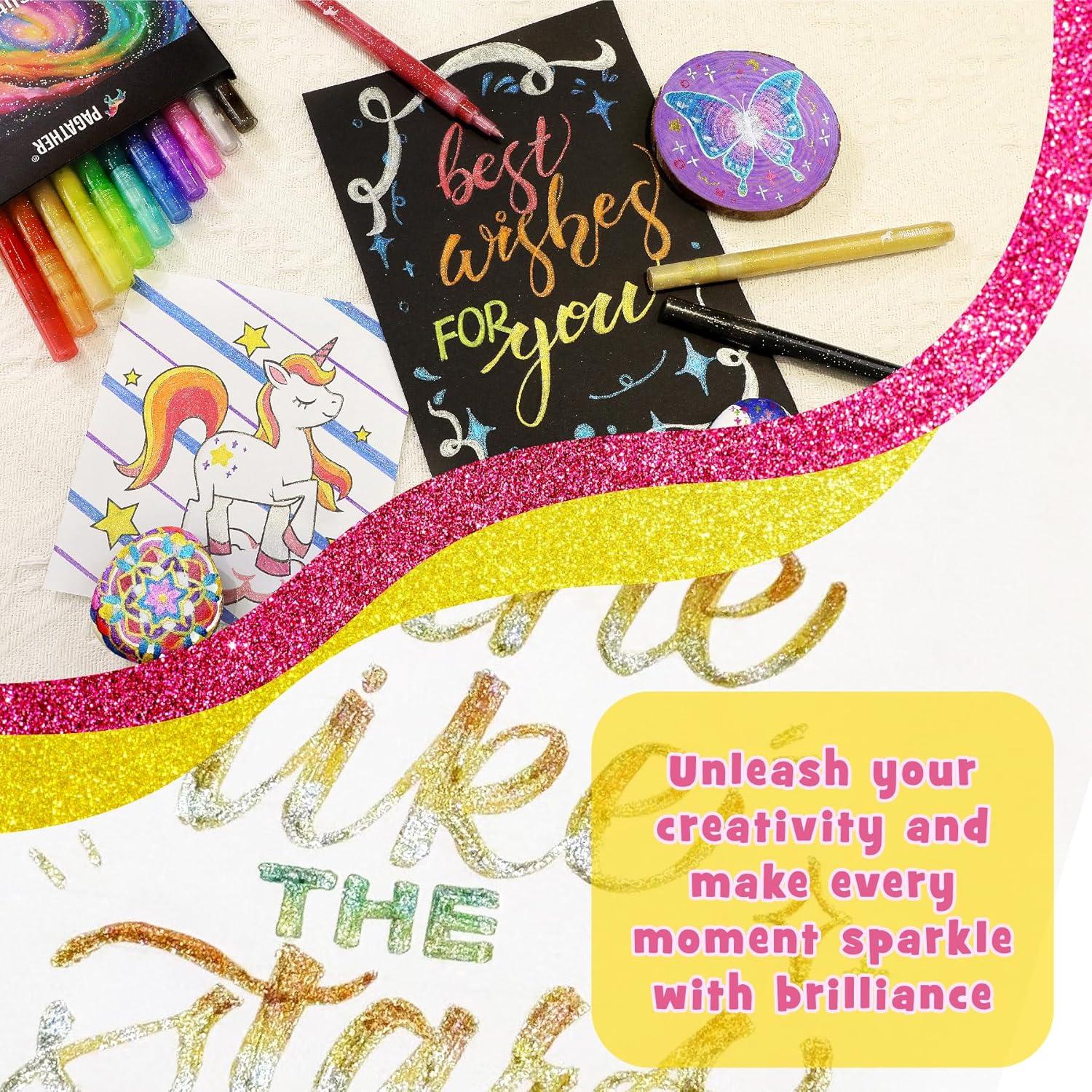 12 Marcadores Brillantes de Glitter Pagather 0.7mm Punta Fina