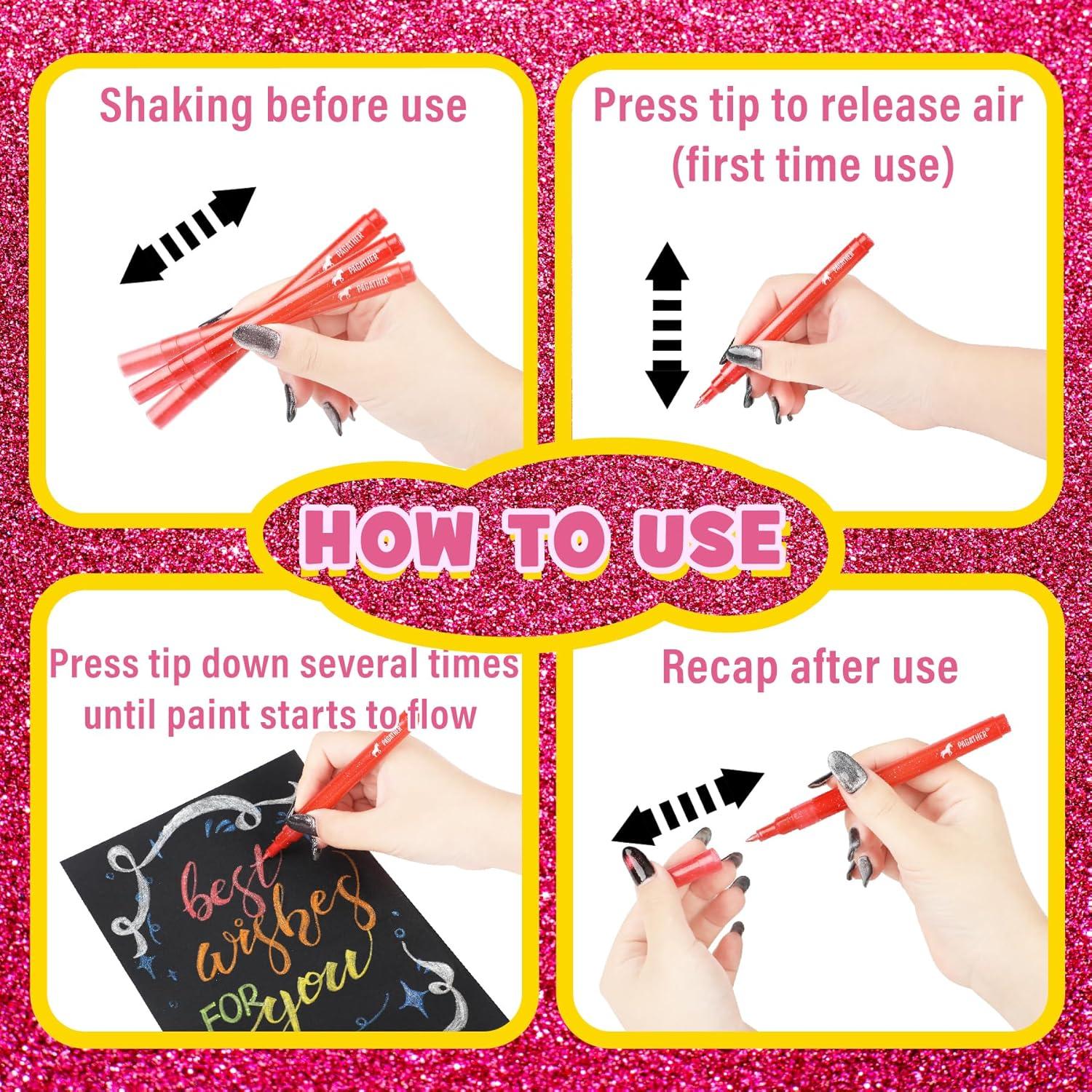 12 Marcadores Brillantes de Glitter Pagather 0.7mm Punta Fina