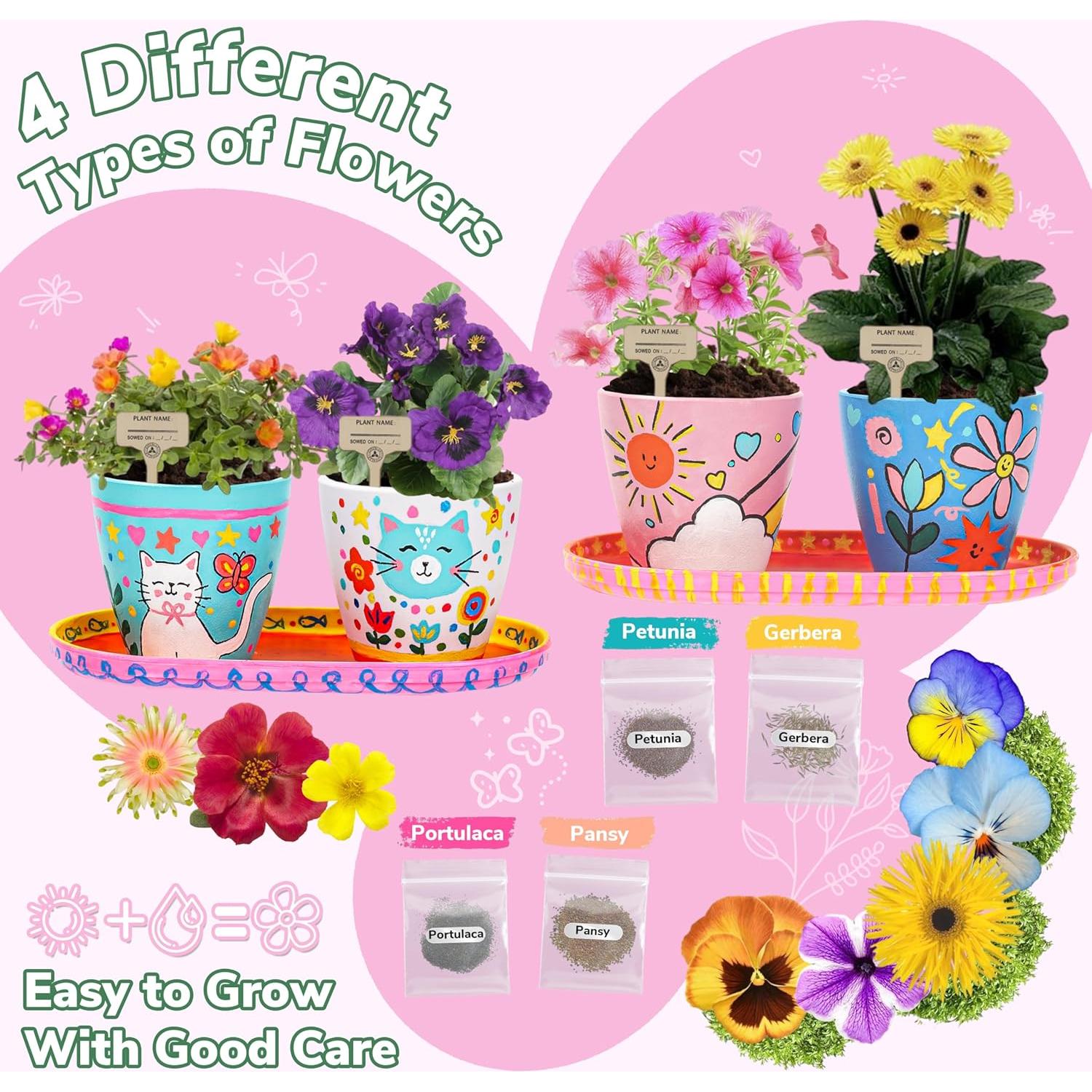 Kit de Jardinería Jouetondream para Niños - 4 Macetas y Pintura