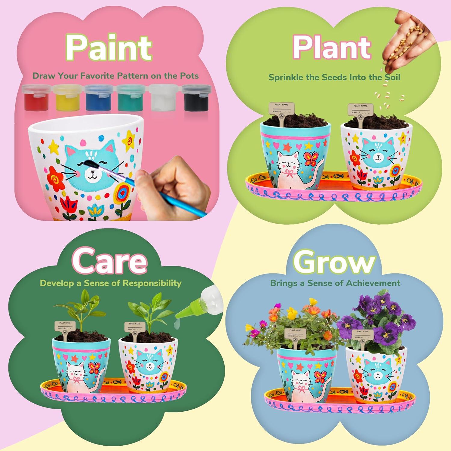 Kit de Jardinería Jouetondream para Niños - 4 Macetas y Pintura