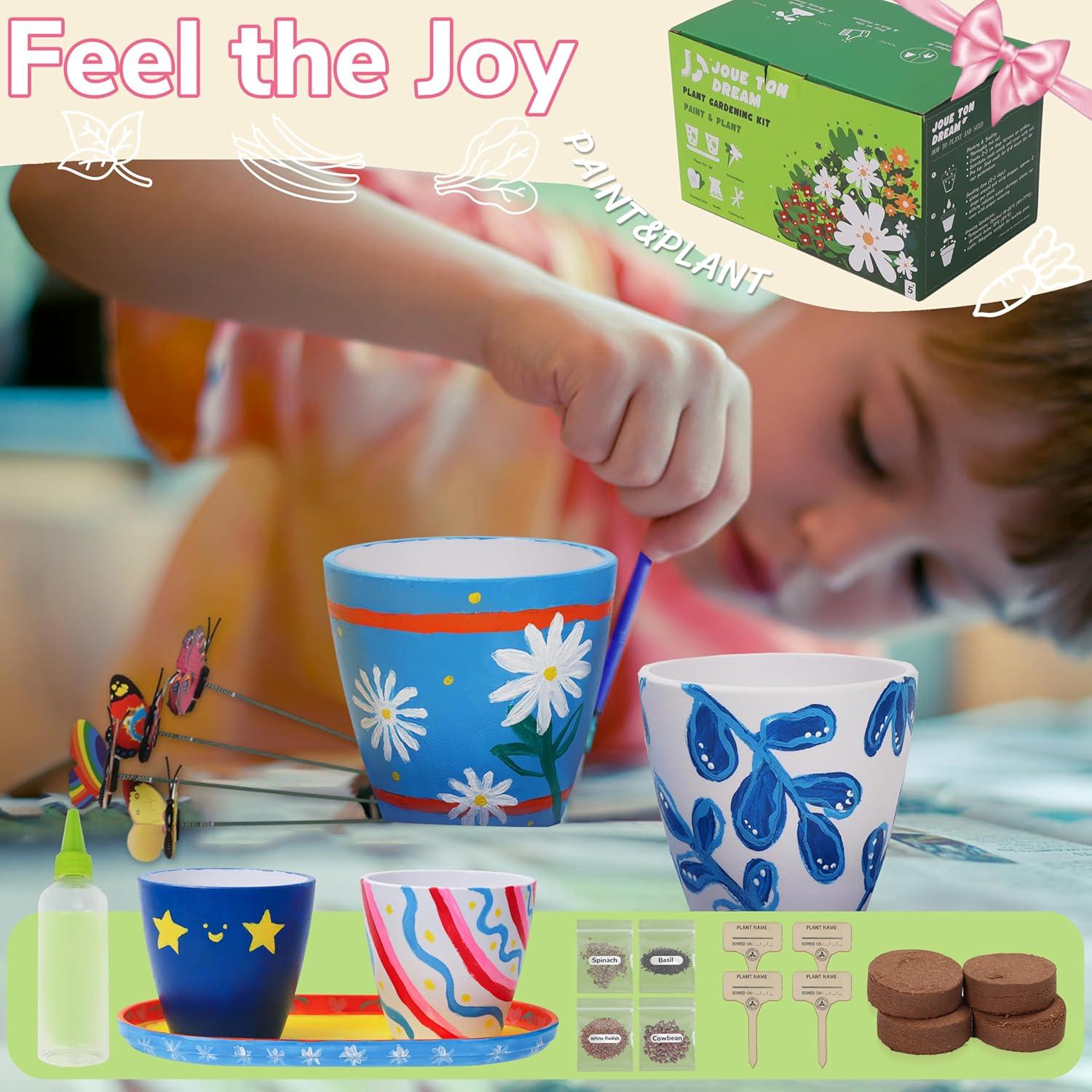 Kit de Jardinería Jouetondream para Niños - 4 Macetas y Pintura