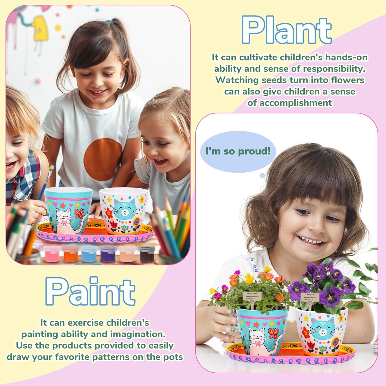 Kit de Jardinería Jouetondream para Niños - 4 Macetas y Pintura
