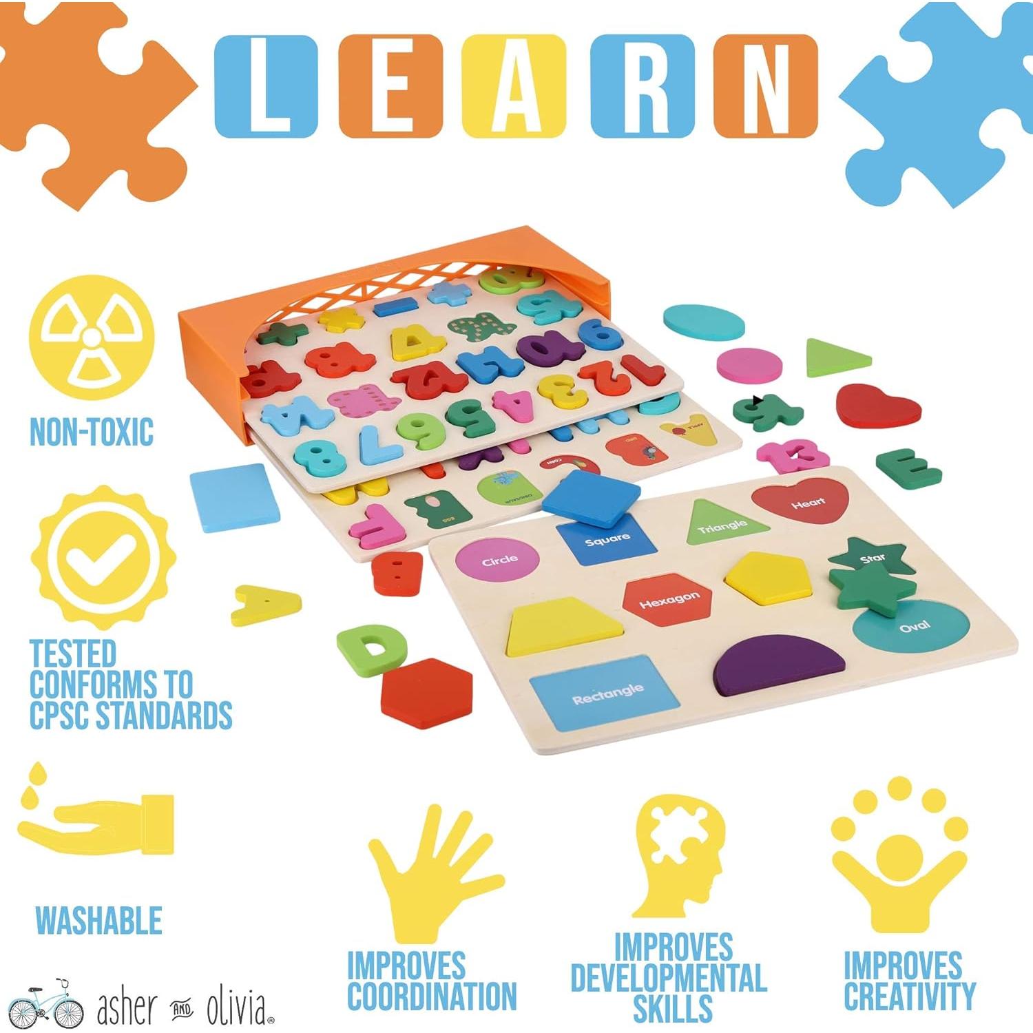 Rompecabezas de Madera Educativos Asher y Olivia - 3 en 1