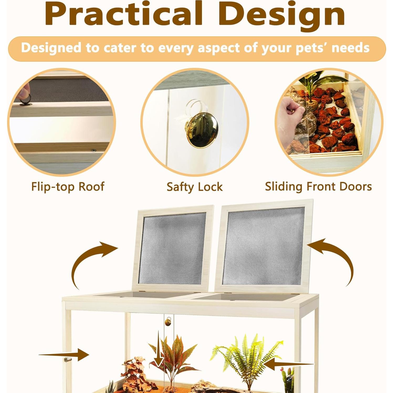 Terrario para reptiles Prolee 102L Roble 61cm con malla