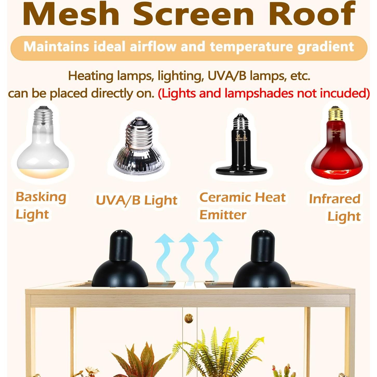 Terrario para reptiles Prolee 102L Roble 61cm con malla