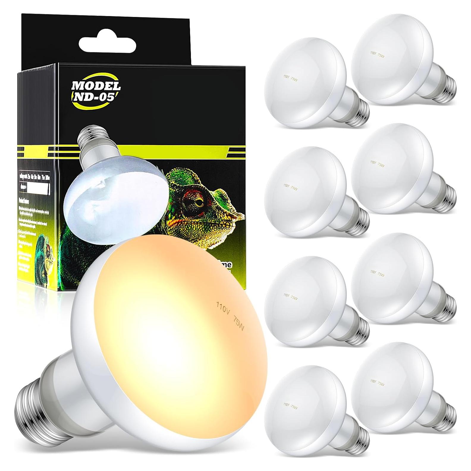 Tarpop Bombillas de Calor UVA para Reptiles 75W - 8 Pcs