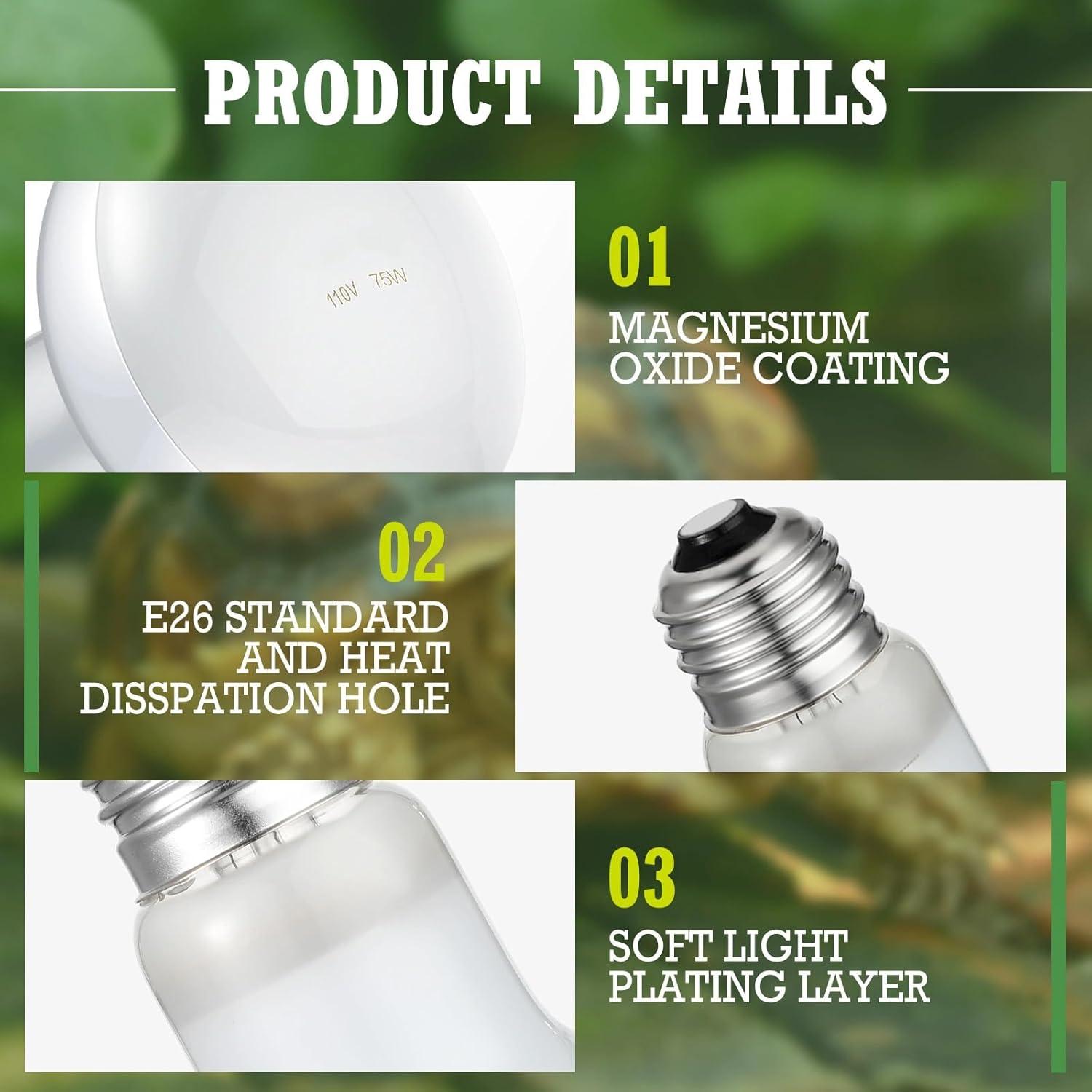 Tarpop Bombillas de Calor UVA para Reptiles 75W - 8 Pcs