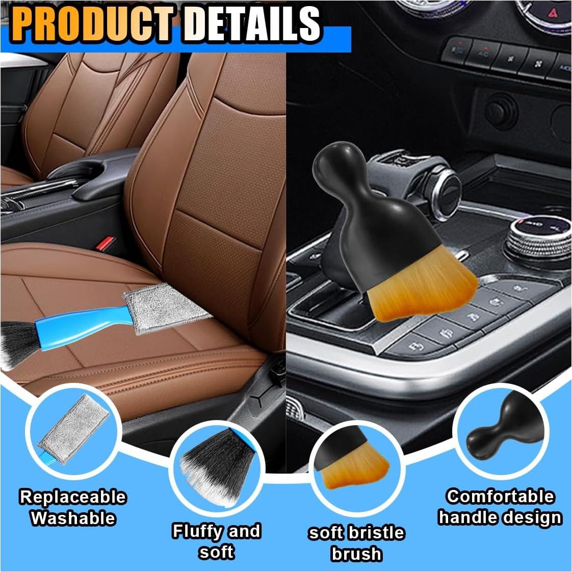 4 Cepillos de Limpieza para Interior de Coche SMILFUY - Cerdas Suaves