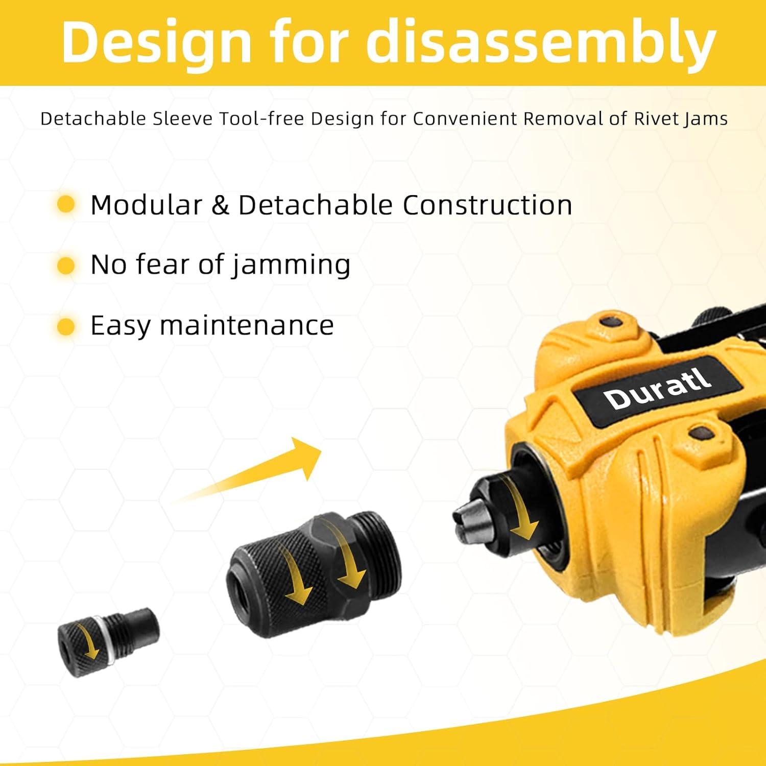 Kit de Pistola de Remaches Duratl DT800 con 200 Remaches y 5 Boquillas