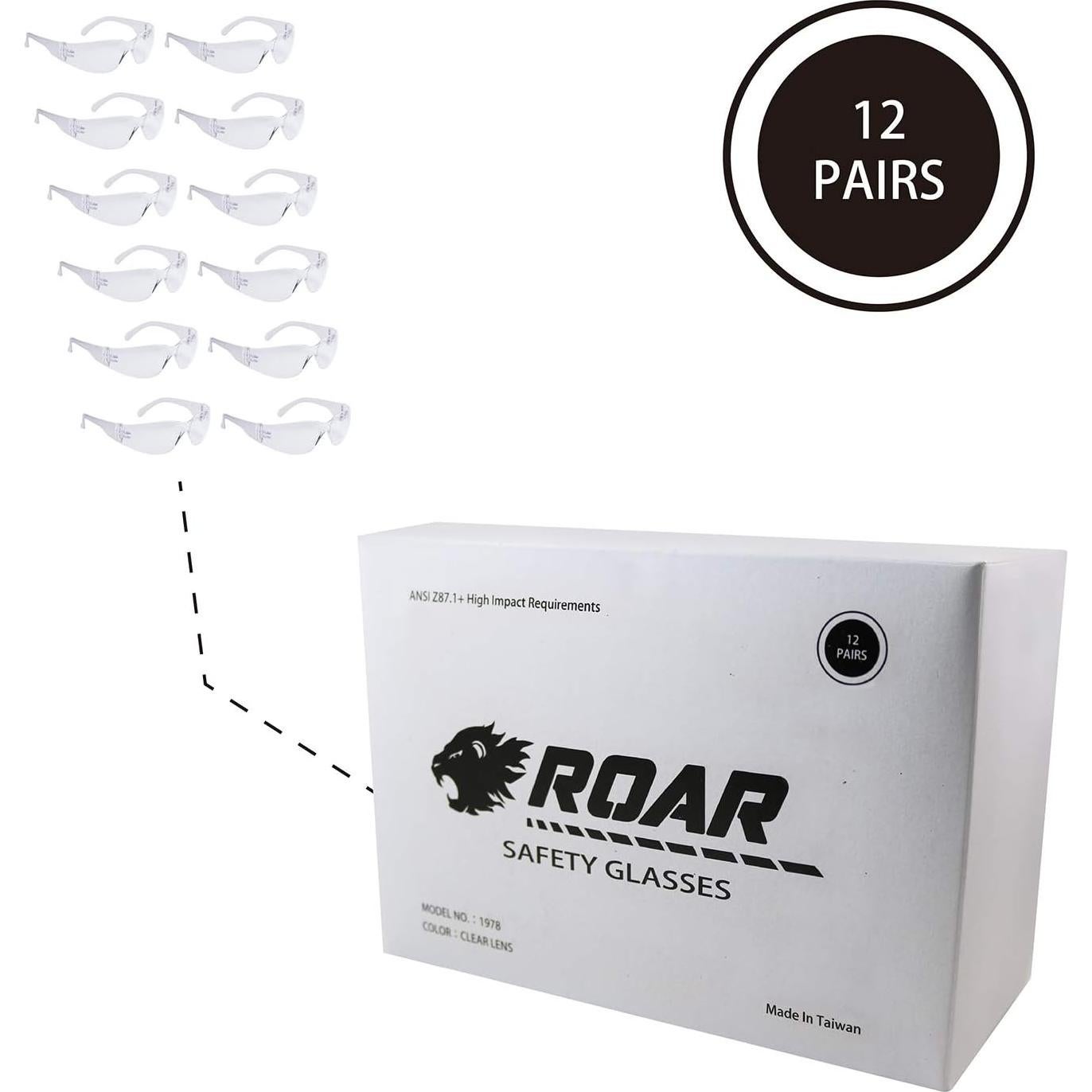 Gafas de Seguridad Flexibles ROAR, Claras, 12 Pares, ANSI Z87+