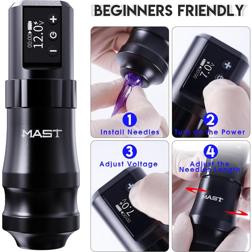 Kit de Tatuaje Mini Mast - Máquina Sin Cable 3.6mm, 20 Agujas
