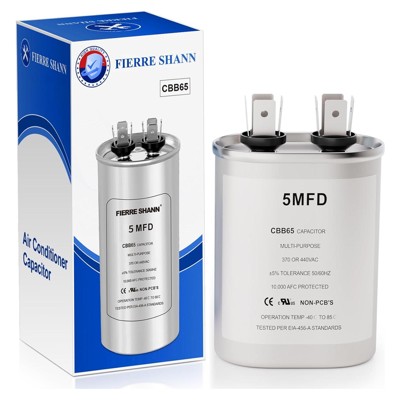 Capacitor de AC 5 uF CBB65 FIERRE SHANG 370/440 VAC Ovalado