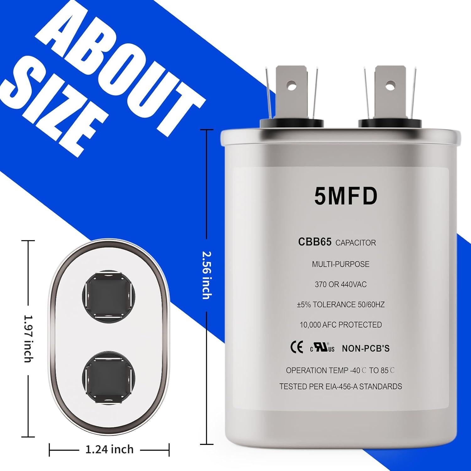 Capacitor de AC 5 uF CBB65 FIERRE SHANG 370/440 VAC Ovalado