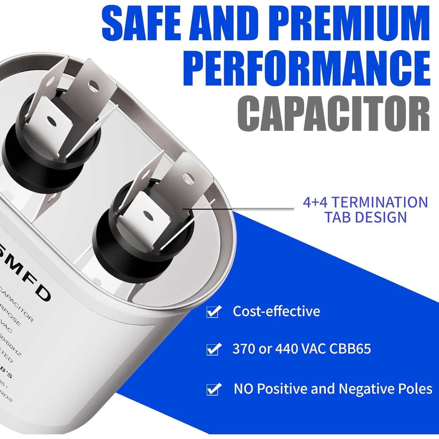 Capacitor de AC 5 uF CBB65 FIERRE SHANG 370/440 VAC Ovalado