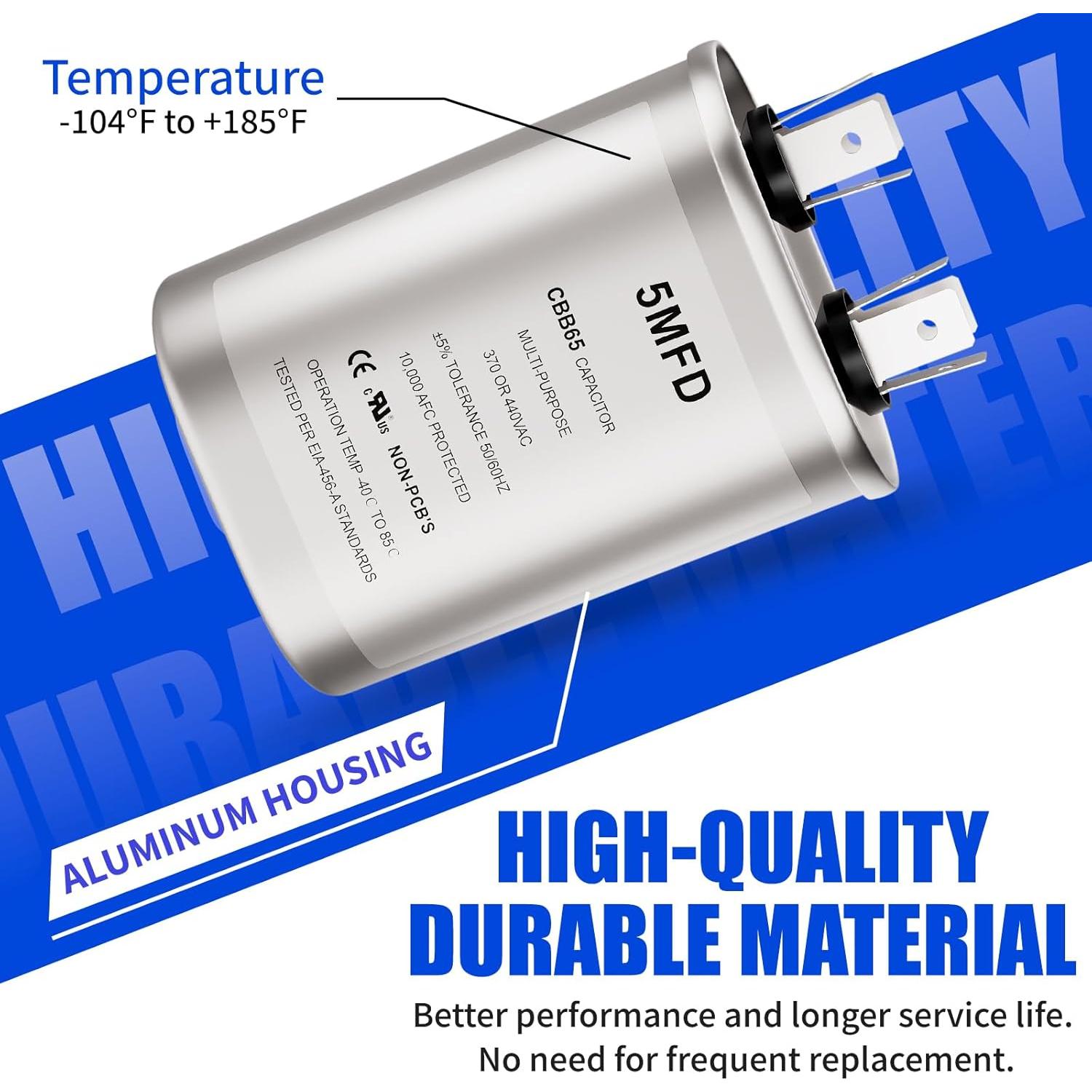 Capacitor de AC 5 uF CBB65 FIERRE SHANG 370/440 VAC Ovalado