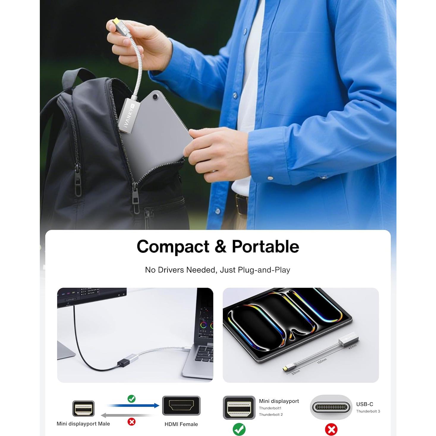 Adaptador Mini DisplayPort a HDMI 4K iVANKY Plata