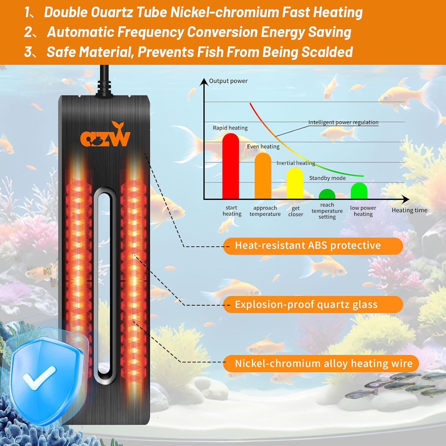 Calentador de Acuario AZW 100W para 94.6-170.3L con LED